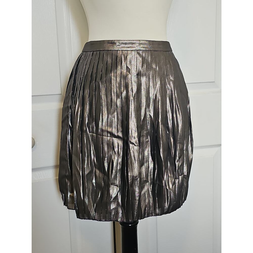 Tory Burch Silk Metallic Pleated Mini Skirt Womens 2 Holiday Chic Sleek